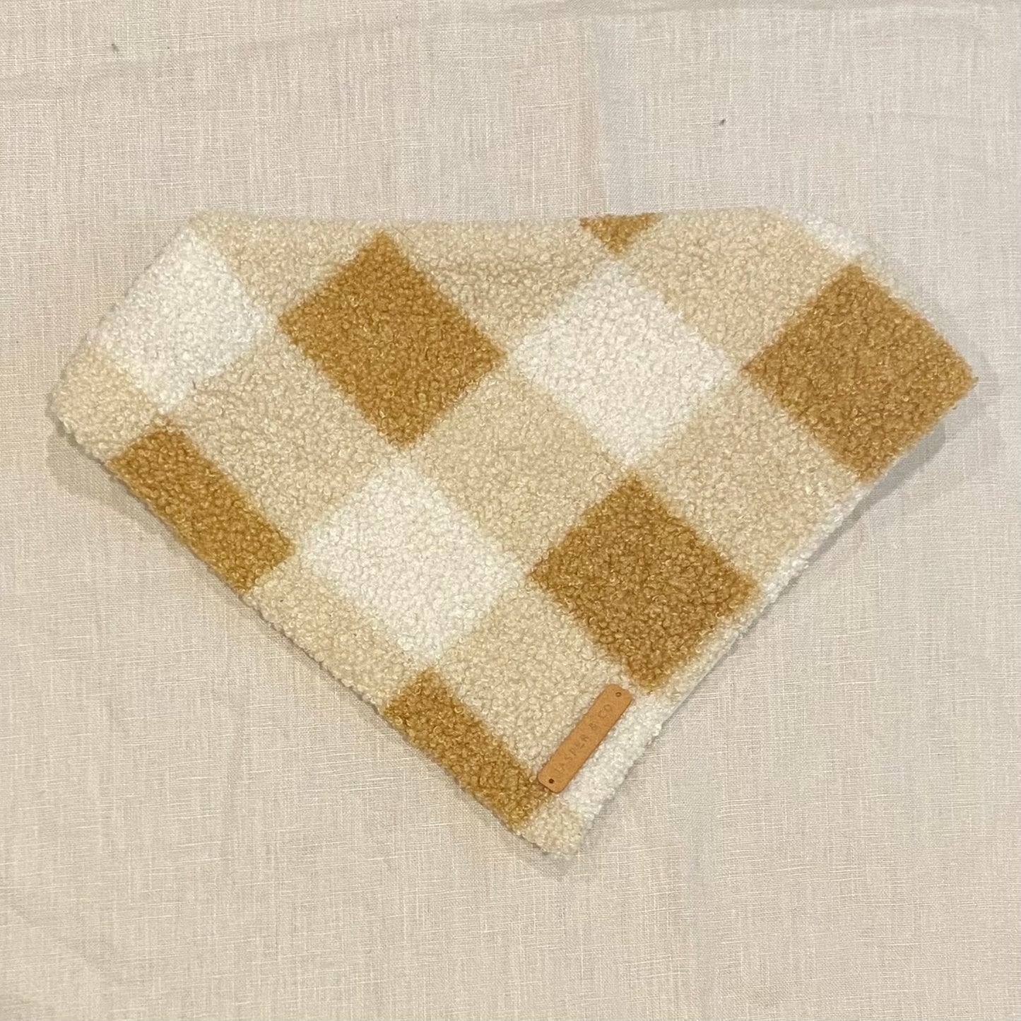 Teddy Fleece Caramel Check Bandana